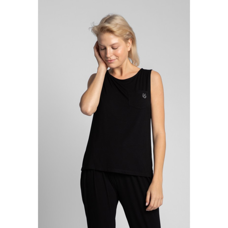 LA022 Sleeveless sleep top with pocket - black