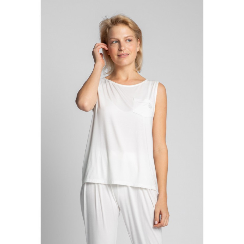 LA022 Sleeveless sleep top with pocket - ecru