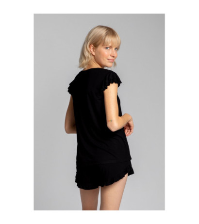 LA023 Sleeveless sleep top with ruffles - black