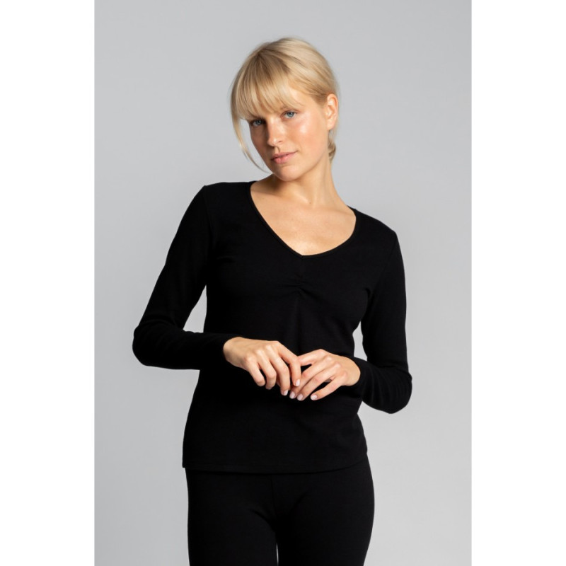 LA034 Cotton blouse with long sleeves - black