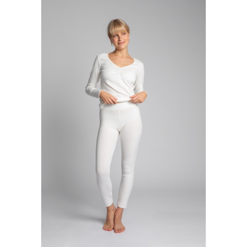 LA035 Cotton ribbed knit leggings - ecru