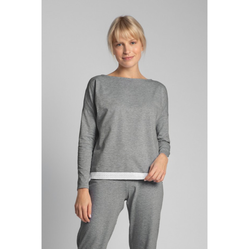 LA040 Pajama blouse with lace edge - gray