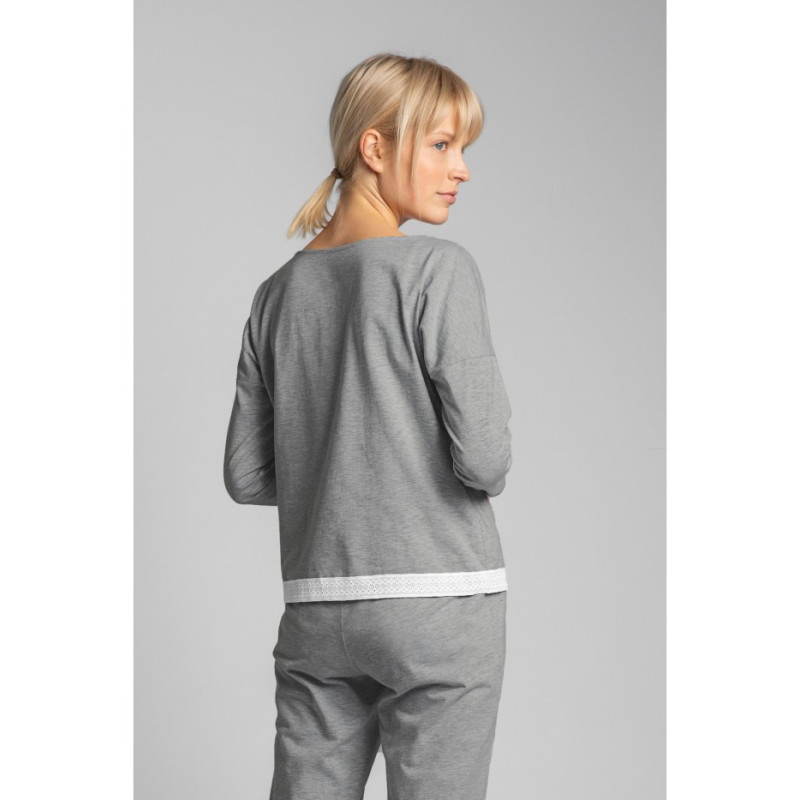 LA040 Pajama blouse with lace edge - gray