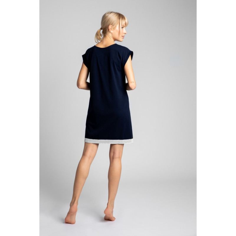 LA043 Nightgown with lace edge - navy blue