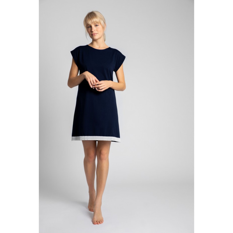 LA043 Nightgown with lace edge - navy blue