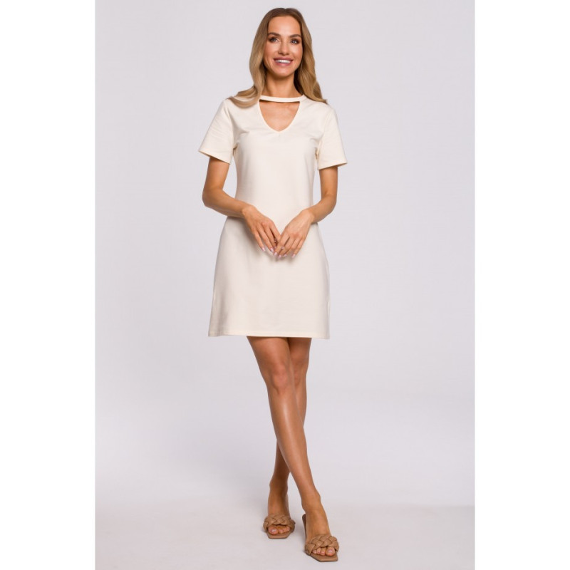 M579 Trapeze Dress with neckline - cream