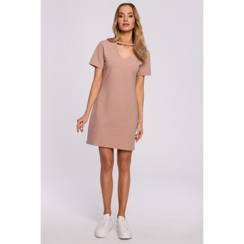 M579 Trapeze Dress with neckline - mocha