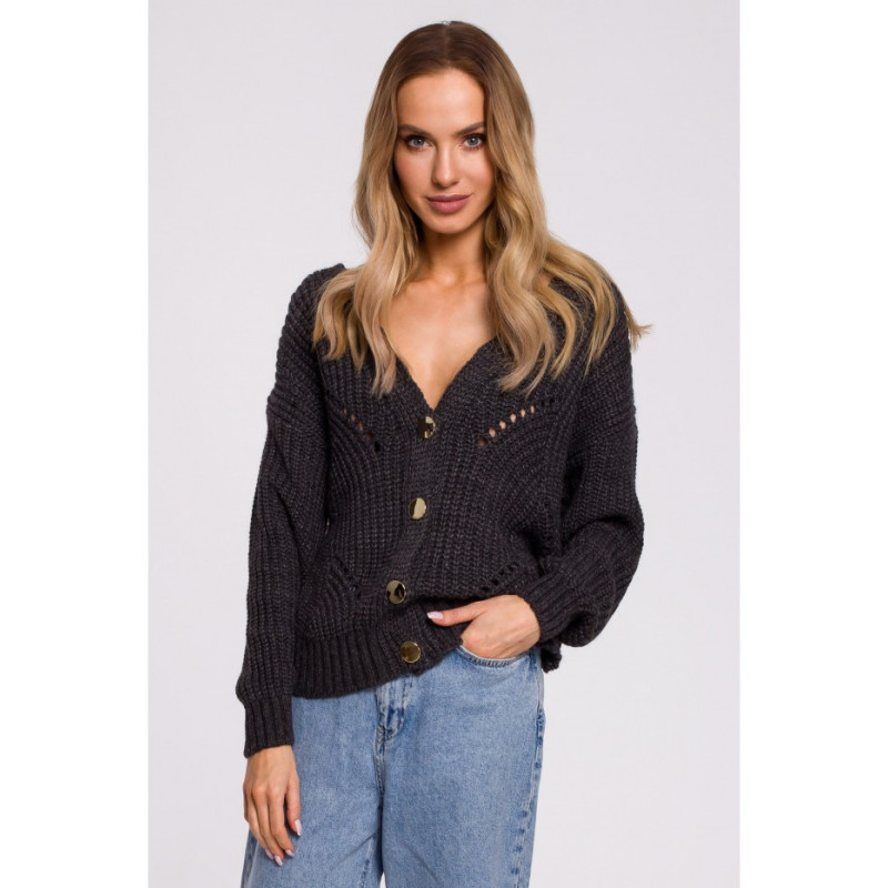 M594 Openwork Patterned Cardigan - Graphite