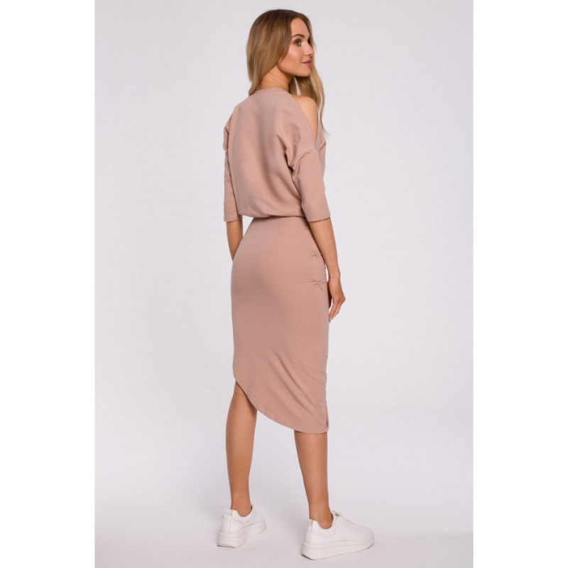 M589 Dress with Cutouts on Shoulders - mocha