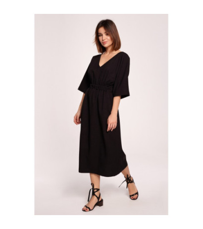 B192 Midi Dress with Elastic Waistband - black