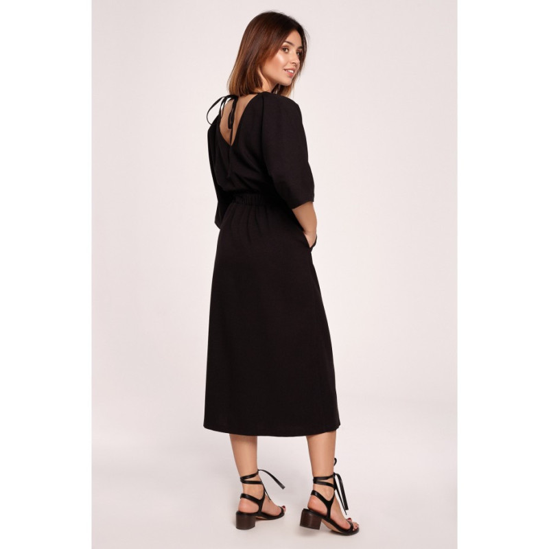 B192 Midi Dress with Elastic Waistband - black