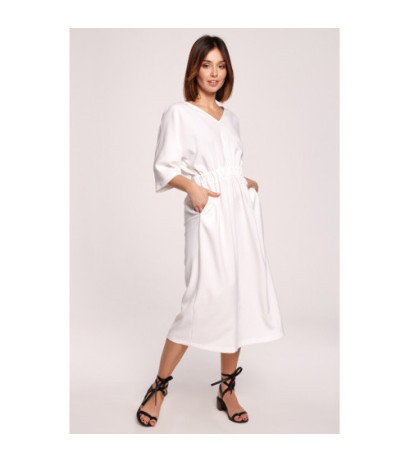 B192 Midi Dress with Elastic Waistband - White