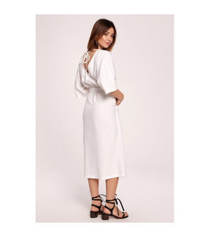 B192 Midi Dress with Elastic Waistband - White