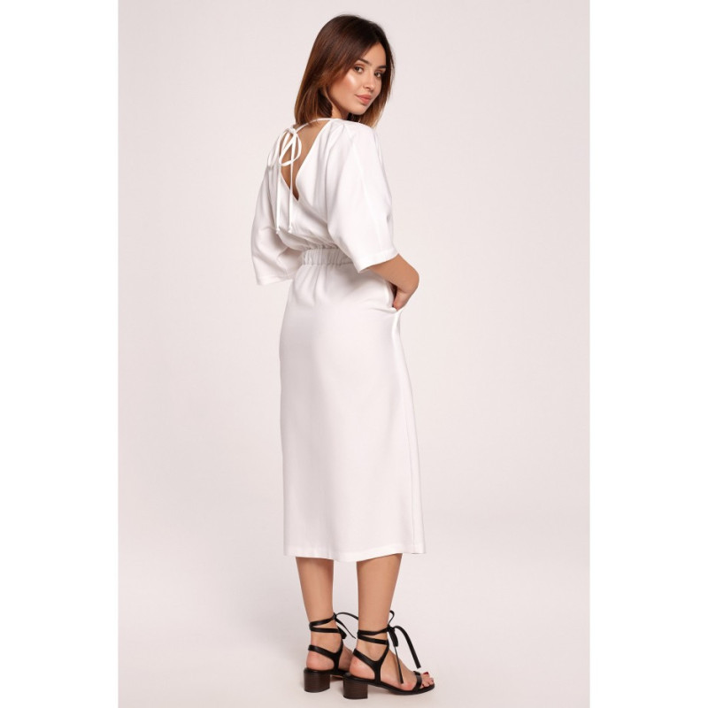 B192 Midi Dress with Elastic Waistband - White