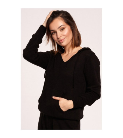 BK064 Sweater with hood and kangaroo pocket - black