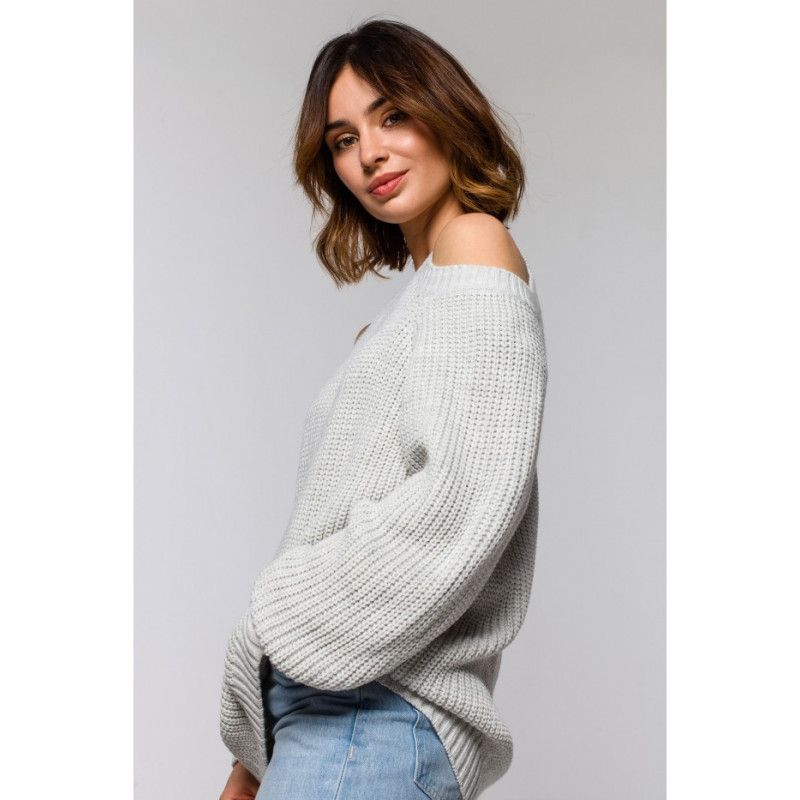 BK069 Sweater with cutouts on shoulders - ashen