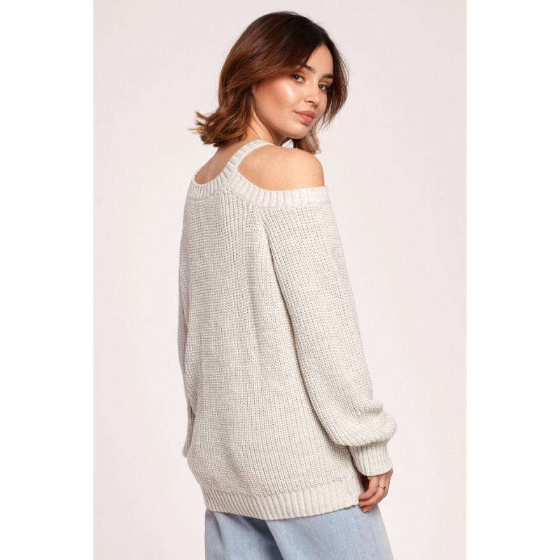 BK069 Sweater with cutouts on shoulders - ashen