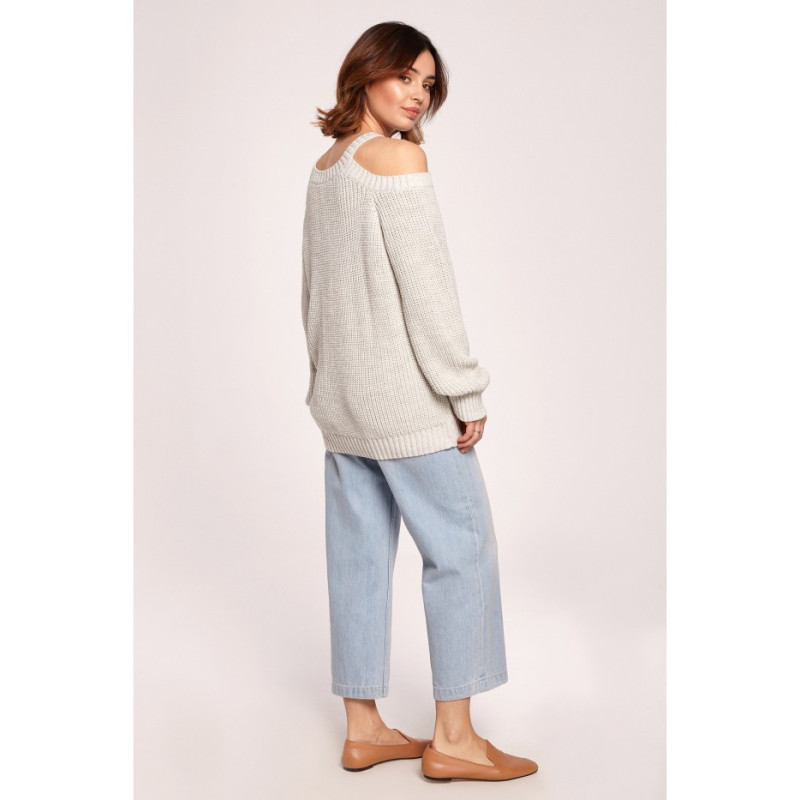 BK069 Sweater with cutouts on shoulders - ashen