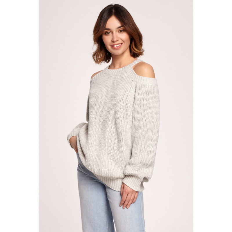 BK069 Sweater with cutouts on shoulders - ashen