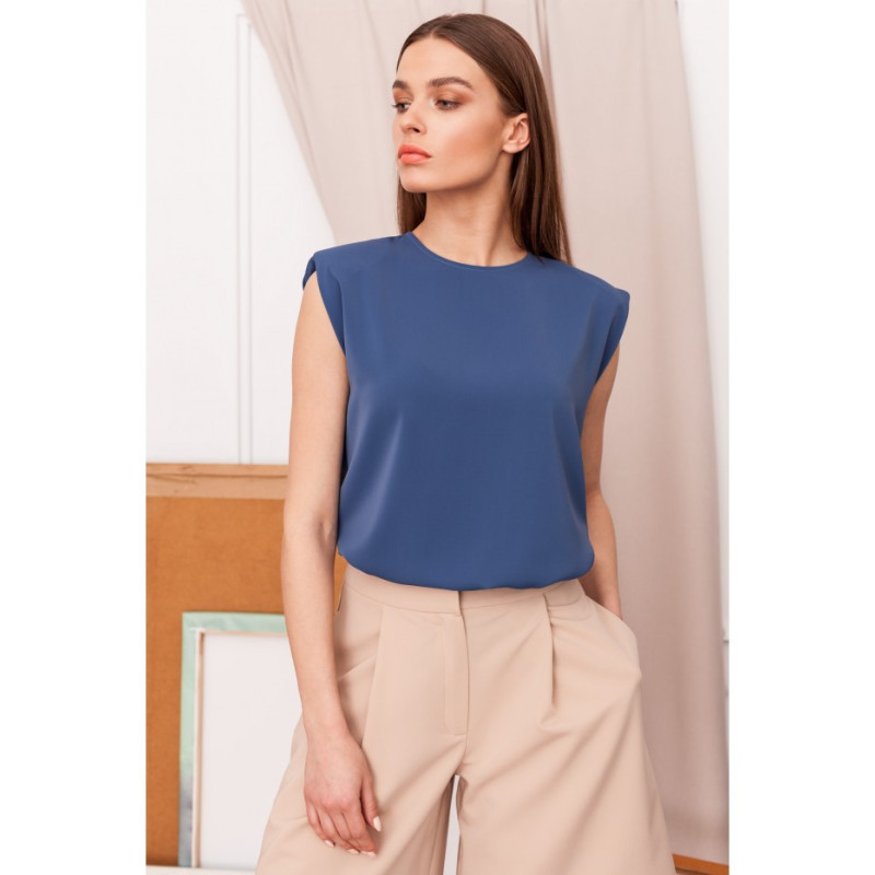 S260 Sleeveless blouse with shoulder pads - blue