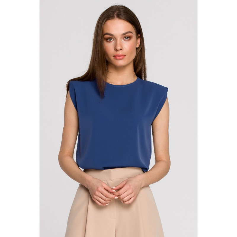 S260 Sleeveless blouse with shoulder pads - blue