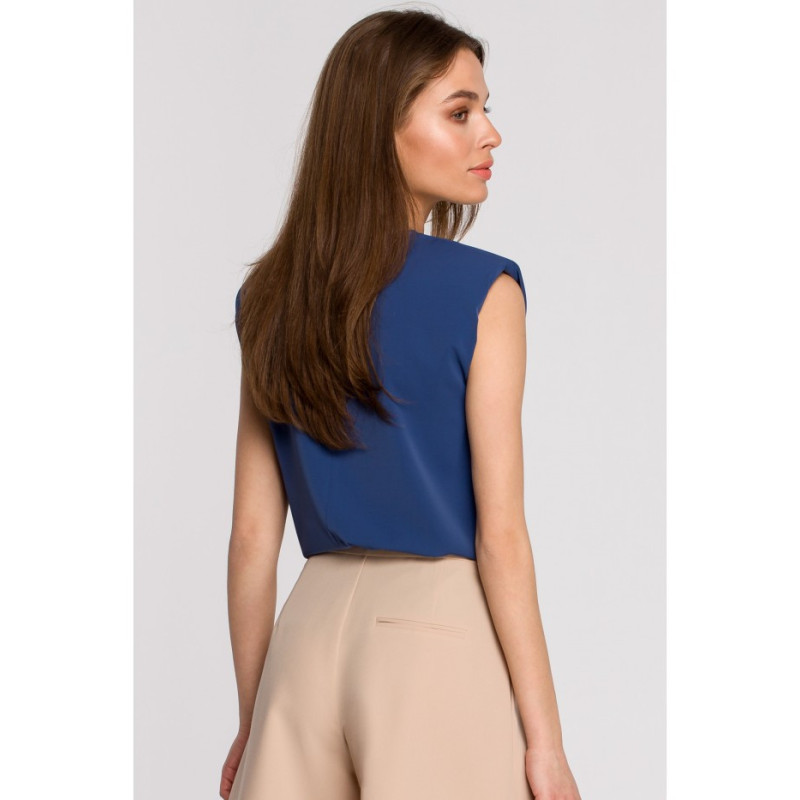 S260 Sleeveless blouse with shoulder pads - blue