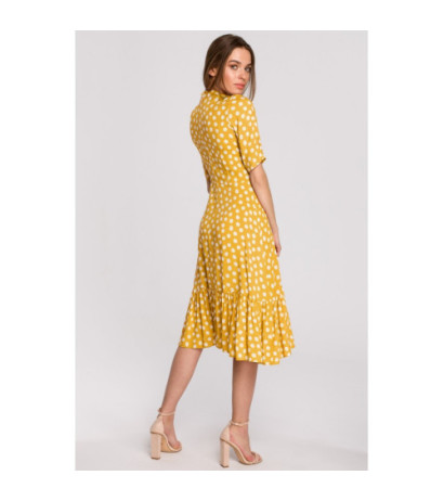 S263 Dress with stand-up collar and ruffle at the bottom - yellow