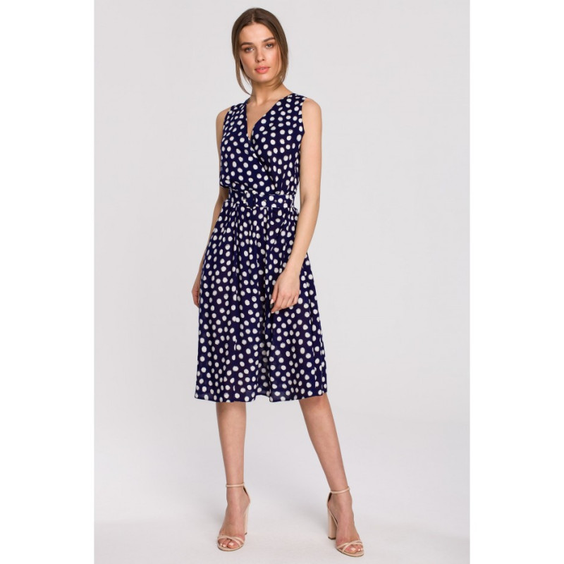 S264 Sleeveless dress with belt - navy blue