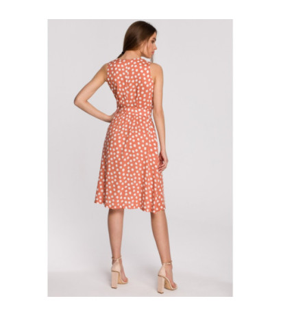 S264 Sleeveless dress with belt - salmon