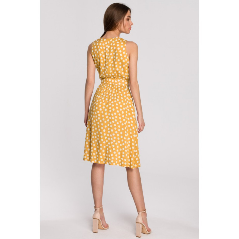 S264 Sleeveless dress with belt - yellow