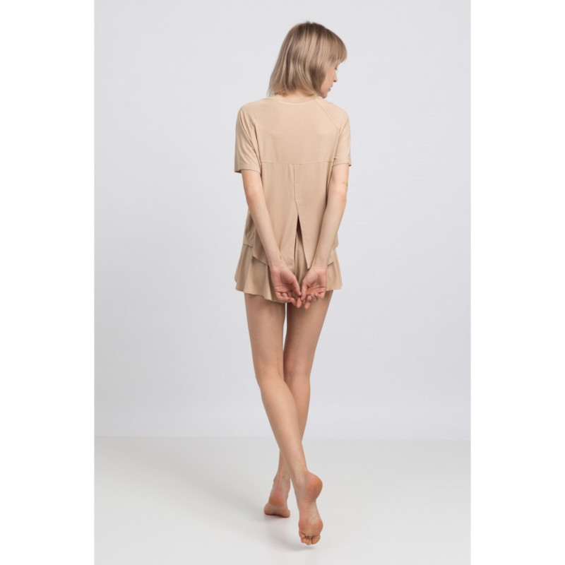 LA044 Viscose sleep blouse with slit - cappuccino