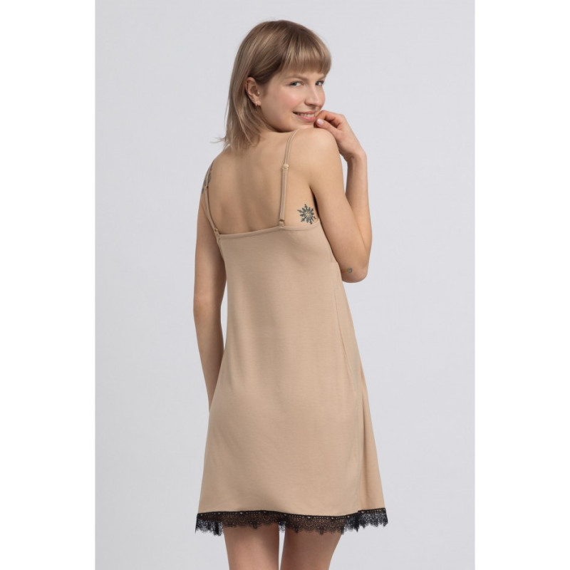 LA047 Viscose nightgown with lace - cappuccino