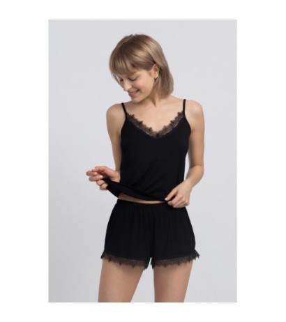 LA049 Viscose sleep shorts with lace - black