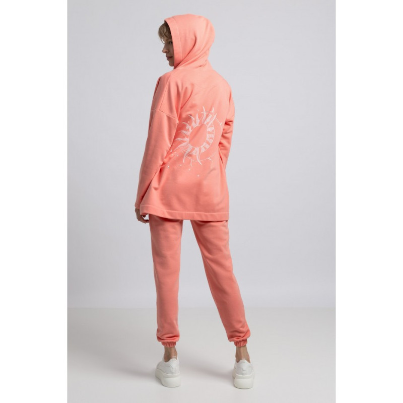 LA058 Unbuttoned hooded sweatshirt - coral