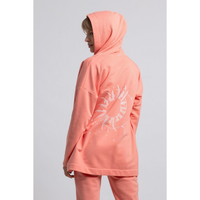 LA058 Unbuttoned hooded sweatshirt - coral