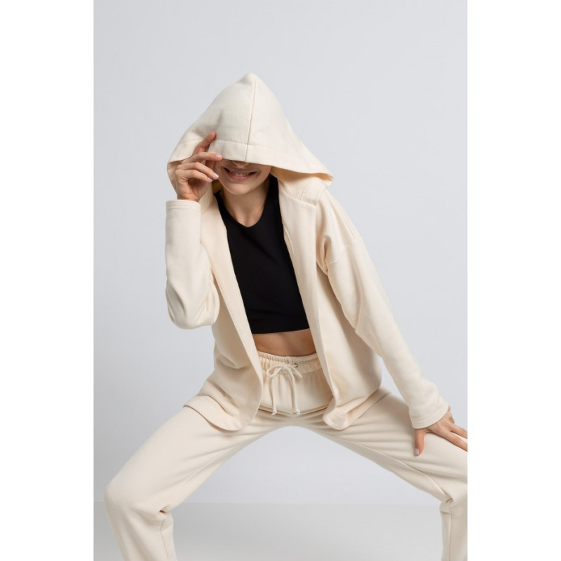 LA058 Unbuttoned hooded sweatshirt - vanilla