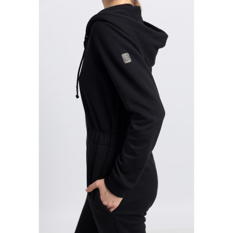 LA059 Jumpsuit with hood and zipper - black