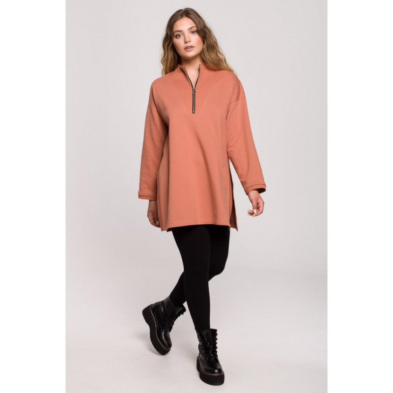 B201 Tunic blouse with zipper and struts - brick-red