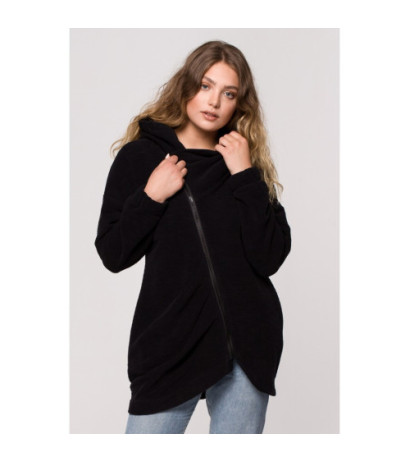 B203 Tunic sweatshirt with collar and hood - black