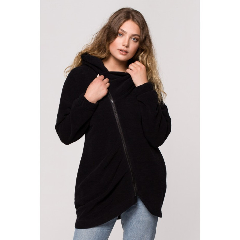 B203 Tunic sweatshirt with collar and hood - black