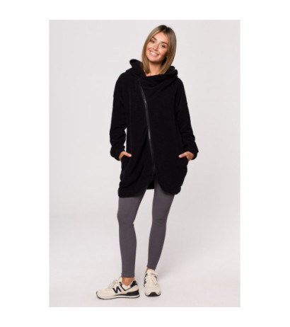 B203 Tunic sweatshirt with collar and hood - black