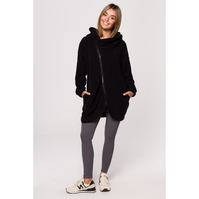 B203 Tunic sweatshirt with collar and hood - black