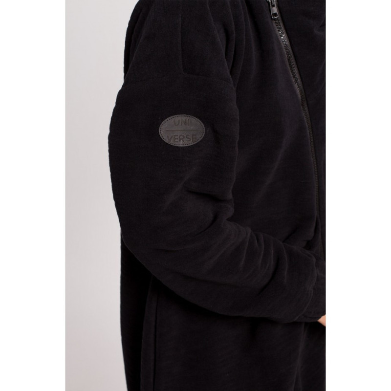 B203 Tunic sweatshirt with collar and hood - black