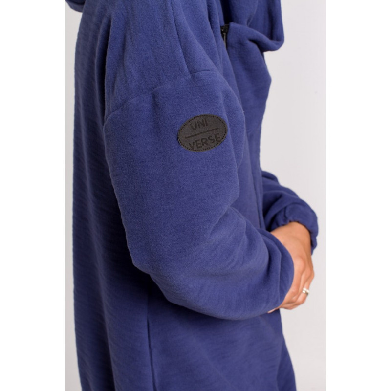 B203 Tunic blouse with collar and hood - indigo