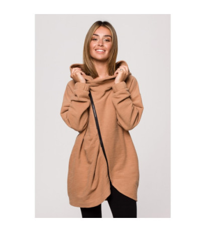 B203 Tunic blouse with collar and hood - cinnamon