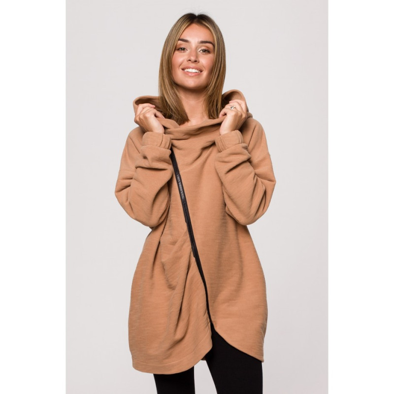 B203 Tunic blouse with collar and hood - cinnamon