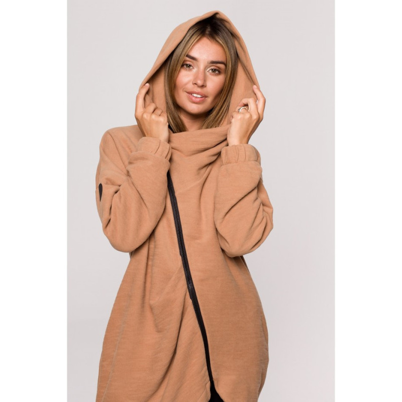 B203 Tunic blouse with collar and hood - cinnamon