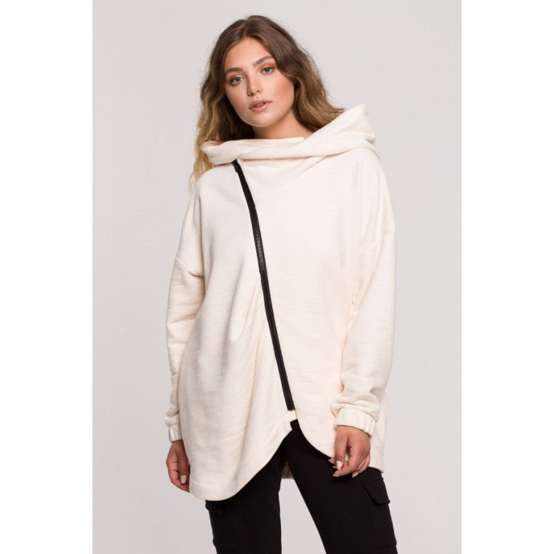 B203 Tunic blouse with collar and hood - vanilla