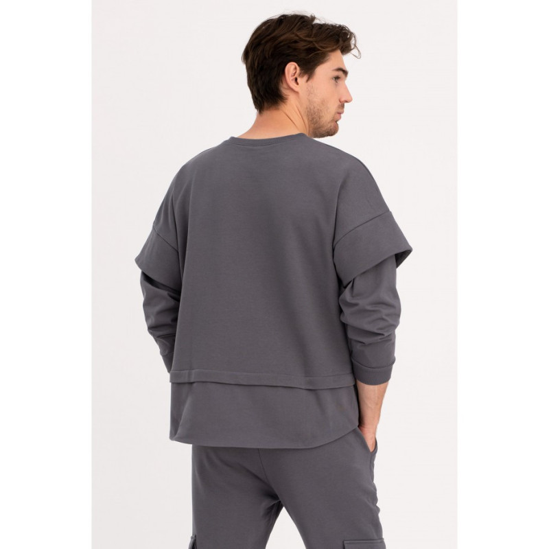 B205 UNISEX blouse with layered sleeves - anthracite