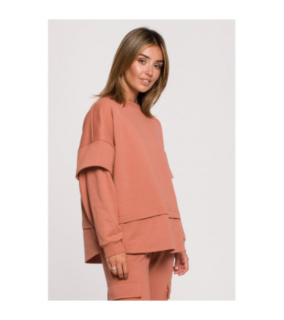 B205 UNISEX blouse with layered sleeves - brick-red